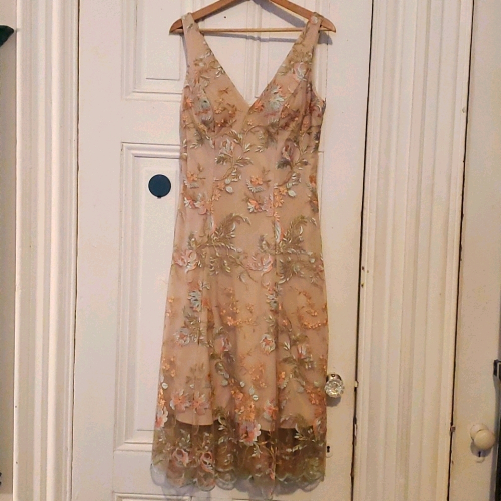Embroidered pink blue and gold dress